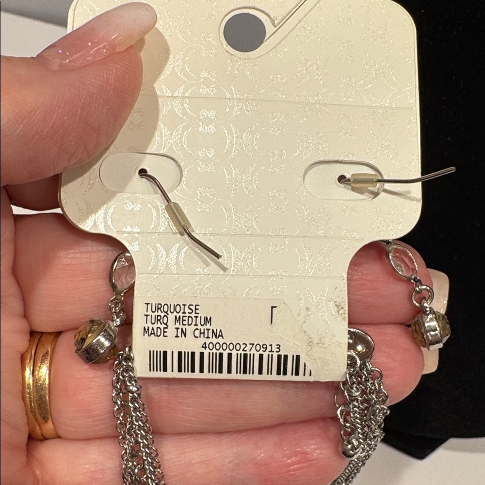 C Silver Tone multi strand layered Necklace with Turquoise and Jasper Accents - Picture 4 of 11